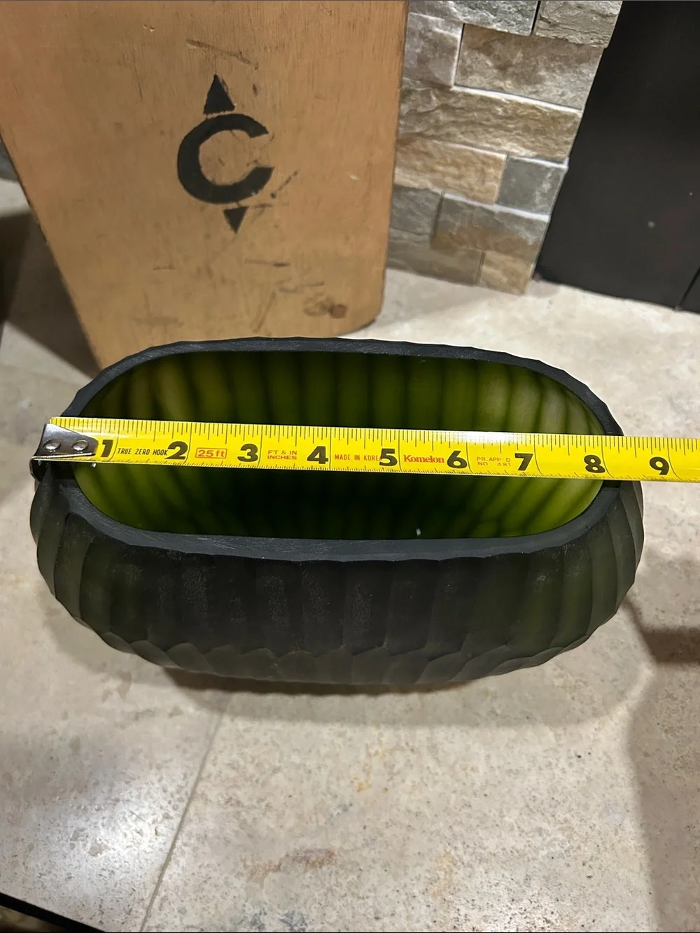 Reptilia frosted olive-green ribbed glass vase